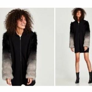 Zara Womens Oversized Hoodie Jacket with Faux Fur Sleeves size S
